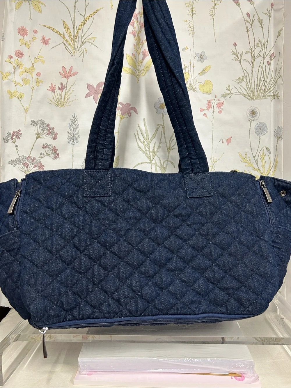 Quilted Navy Pet Carrier Tote with Shoulder Straps - Brand: